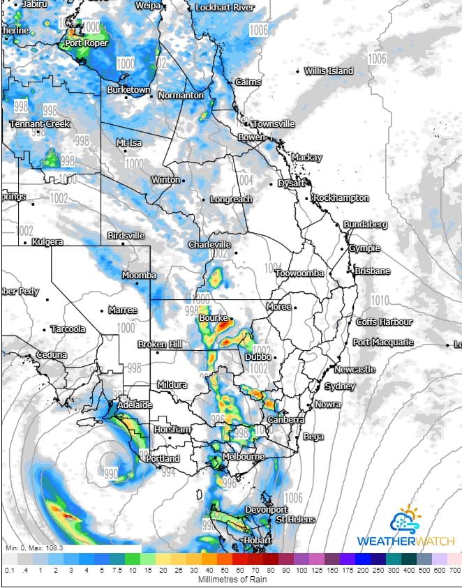 ACCESS G MSLP for Friday evening. Image via WeatherWatch MetCentre.