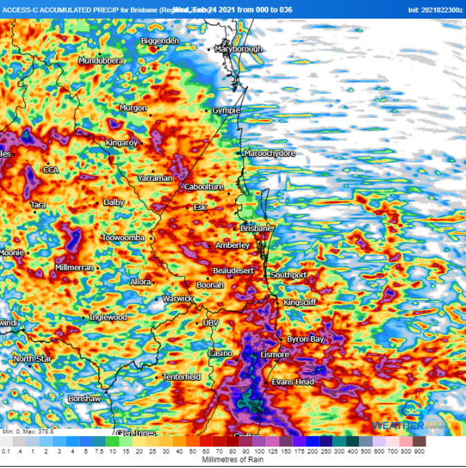 ACCESS C accumulated rainfall for the next 36 hours