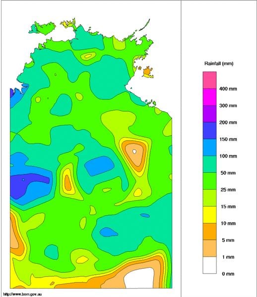 BoM past week rainfall totals NT
