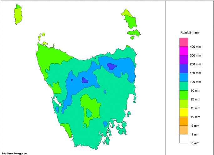 BoM past week rainfall totals TAS