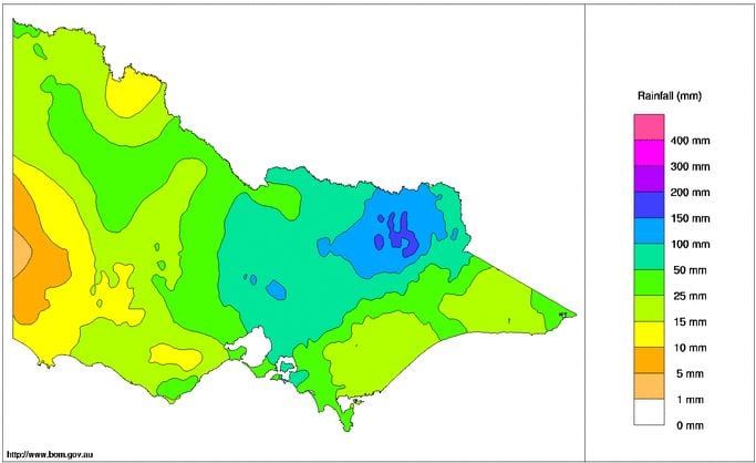 BoM past week rainfall totals VIC