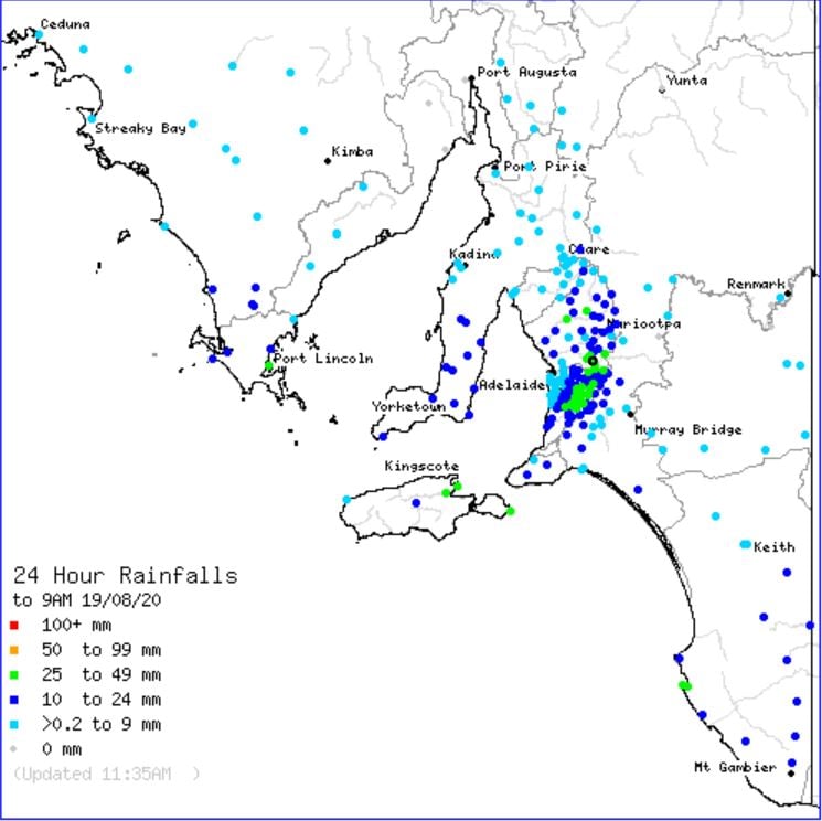 BoM rainfall totals to 9am 19/08/2020