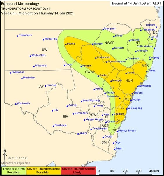 Day 1 thunderstorm risk map