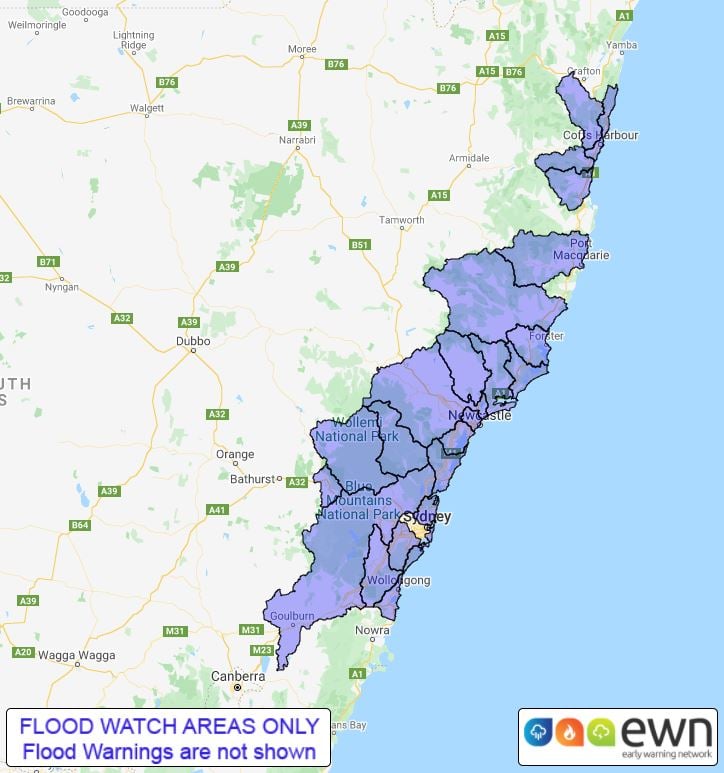 Flood watch area issued by Bureau of Meteorology