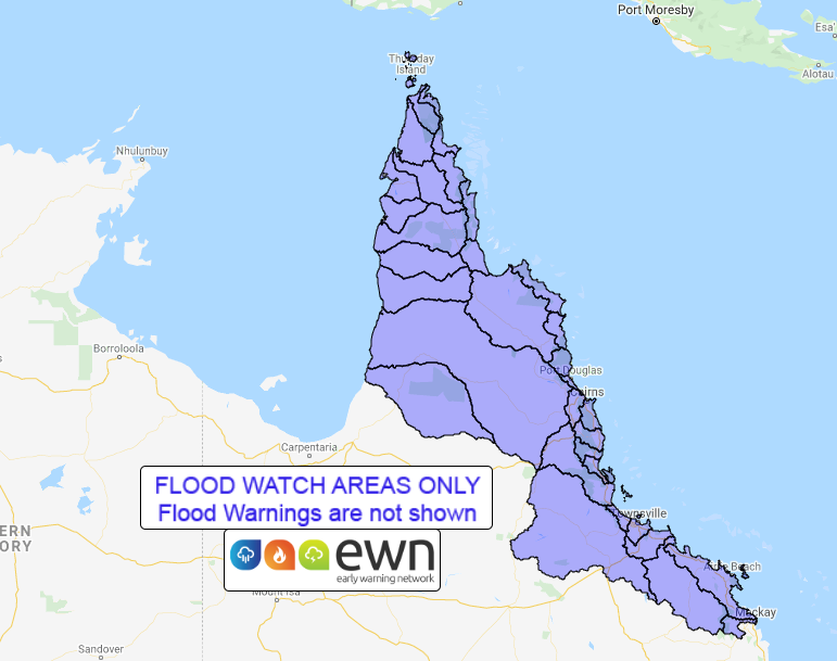 Flood watch over northern Queensland issued by the Bureau of Meteorology. Flooding is expected from Wednesday.