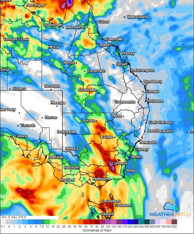 Image 3: GFS accumulated precipitation next 60 hours. Image via WeatherWatch MetCentre.