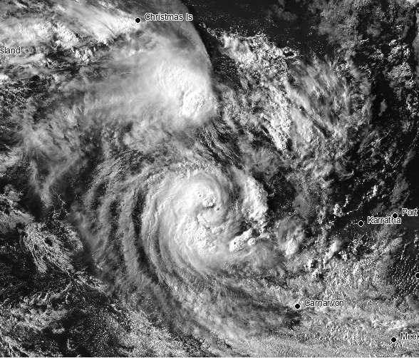 Satellite Image showing twin cyclones Odette and Seroja
