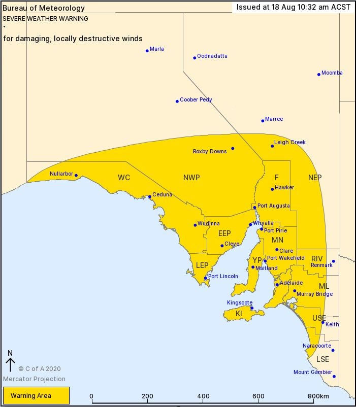Severe Weather Warning issued by the BoM 18/08/2020