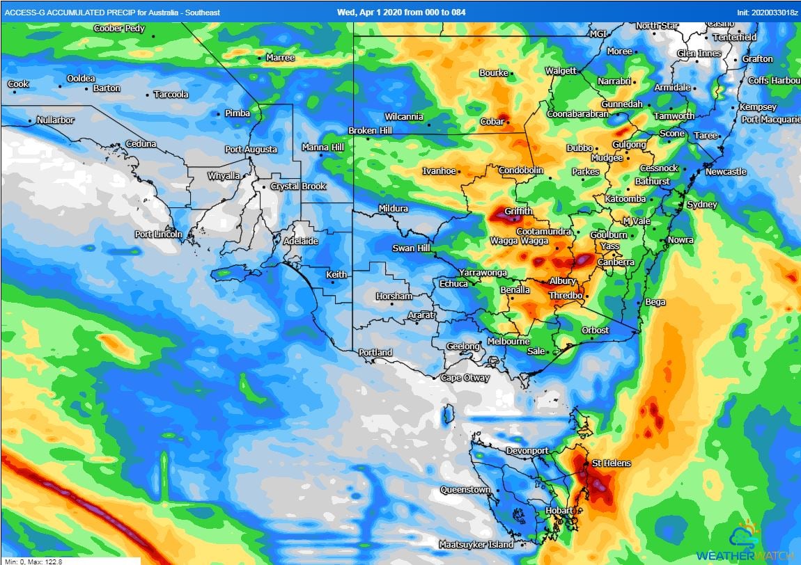 Access G rainfall accumulation next 84hrs. Image via WeatherWatch.