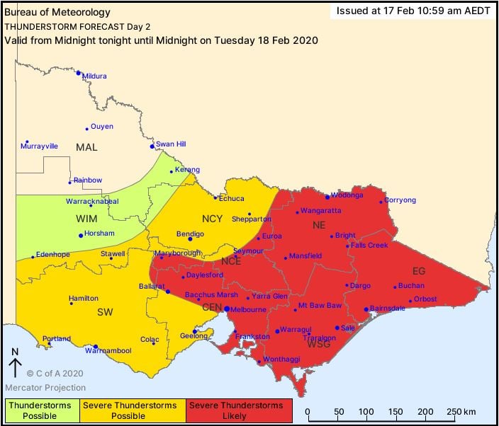 Bureau of Meteorology storm forecast map for VIC. Valid - 18/02/2020