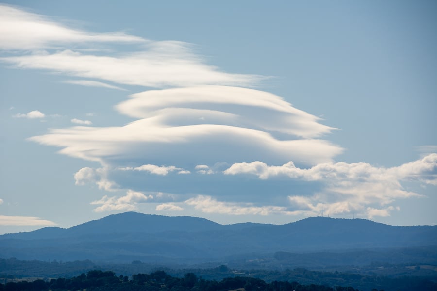 Daytime Lenticular Cloud over the Nightcap Ranges of NSW as photographed by Michael Bath - 14th July 2020