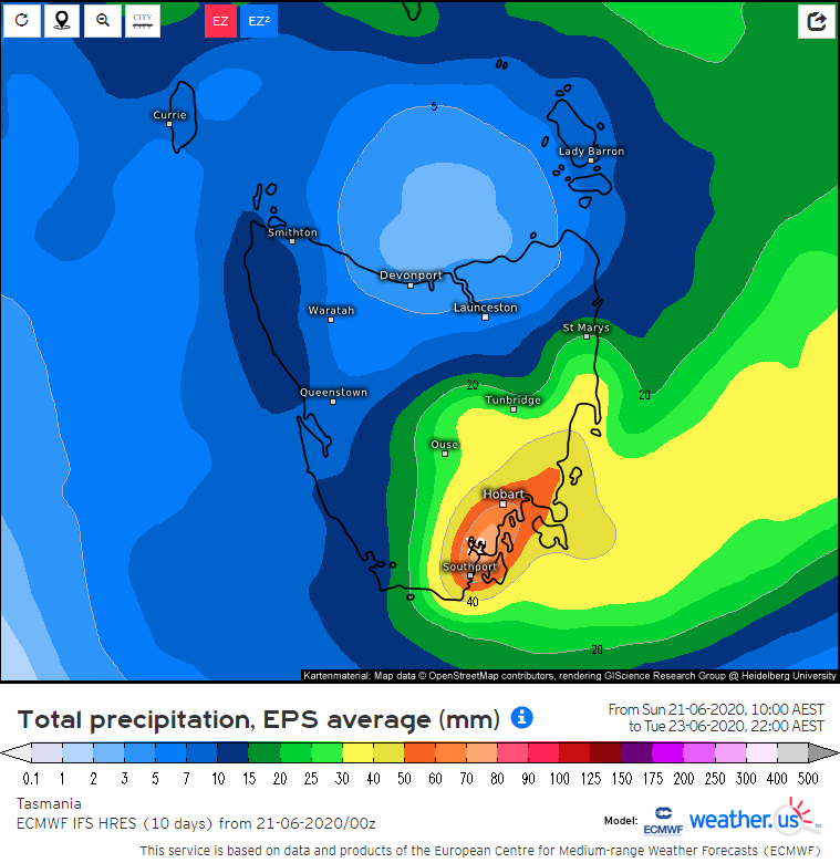 EC model forecast accumulated rain (Source: weather.us)