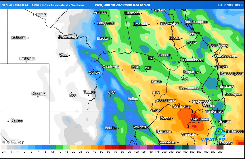 GFS Accumlated precipitation. Image via WeatherWatch