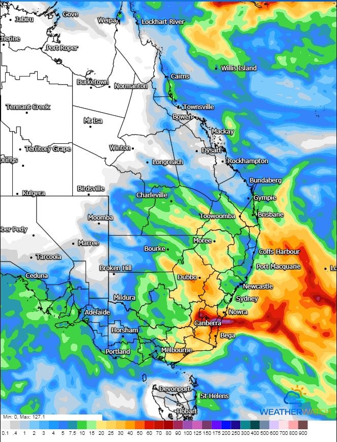 GFS accumulated precipitation. Image via WeatherWatch