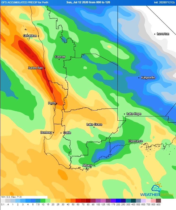 GFS accumulated precipitation next 4 days. Image via WeatherWatch