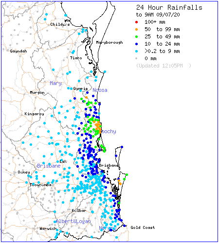 Observed rain amounts in the 24 hours up to 9 am today. Source: BOM.