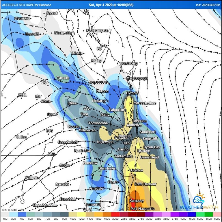 CAPE forecast, 4pm