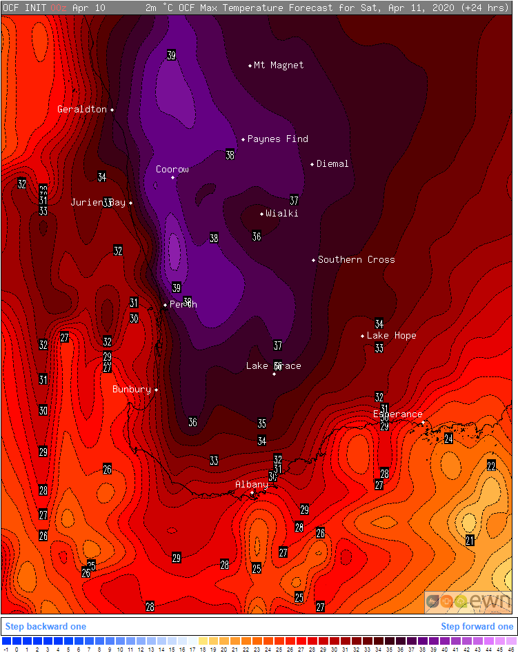 OCF Forecast maximum for Saturday 10 April, 2020