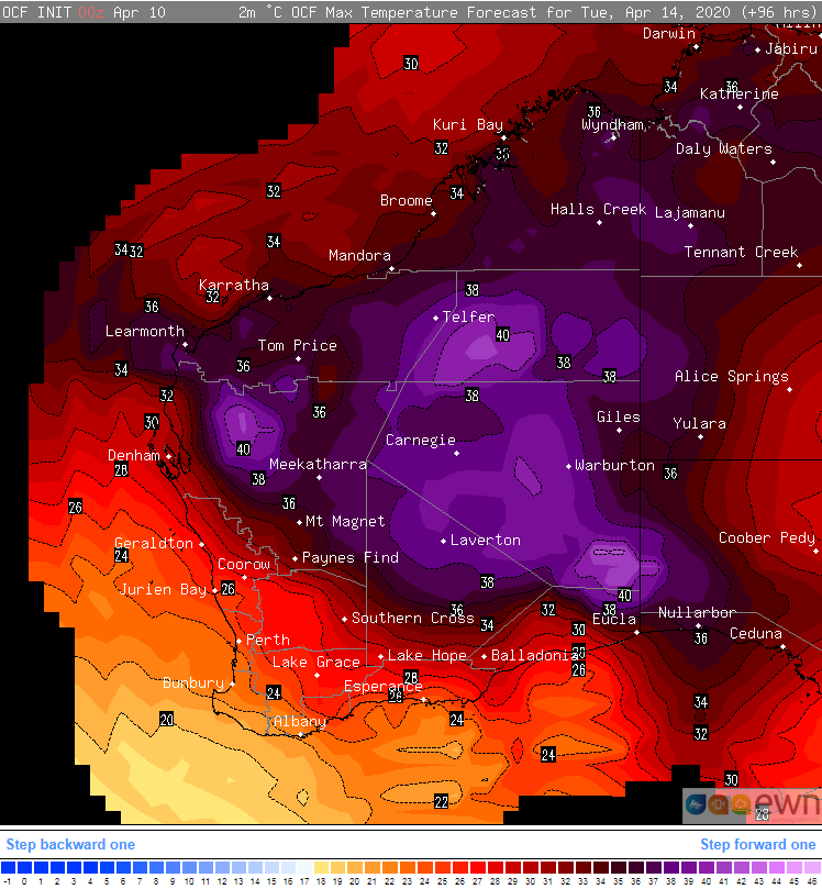 OCF Forecast maximum for Tuesday 13 April, 2020