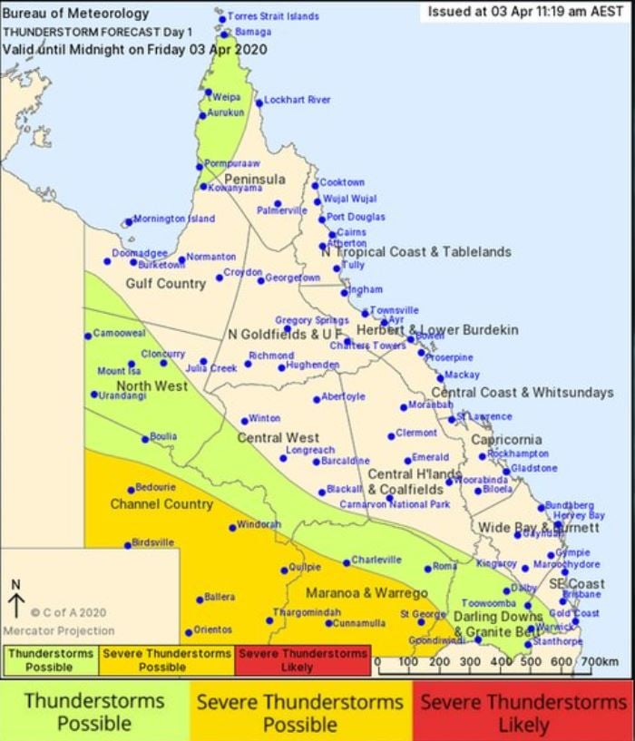 BoM QLD storm forecast map 3/04/2020