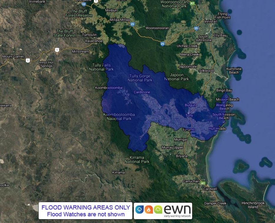 EWN generated flood map. Tully river, valid 20/05/2020