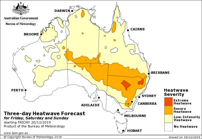 Heatwave severity outlook for the next three days