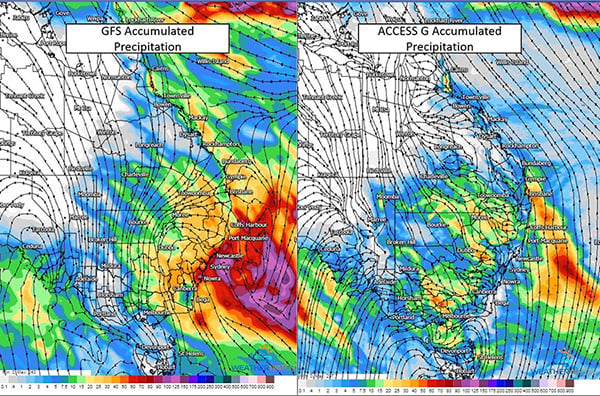 GFS & Access G Accumulated Precipition next 5 days. Images via WeatherWatch