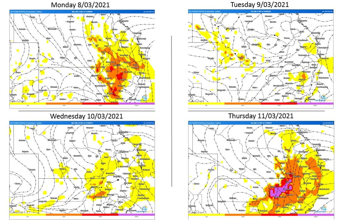 GFS thunderstorm potential Images via WeatherWatch MetCentre