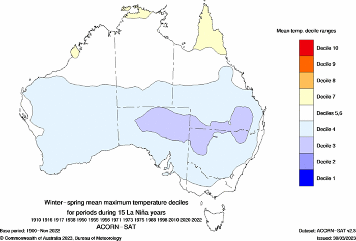 Winter-spring mean maximum temperature during La Nina