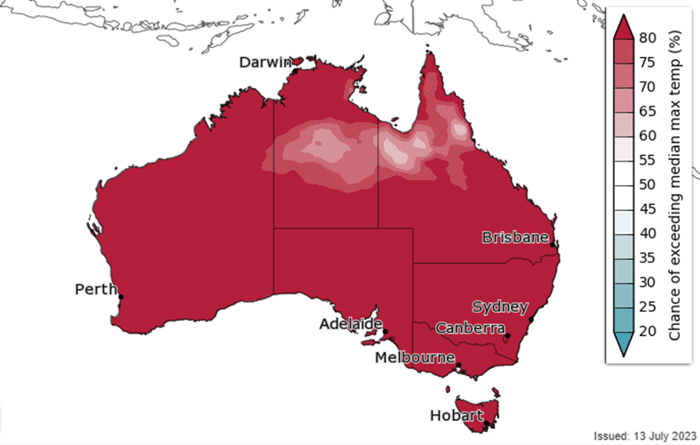  Bureau of Meteorology outlook for maximum temperatures (right) for the August to October 
