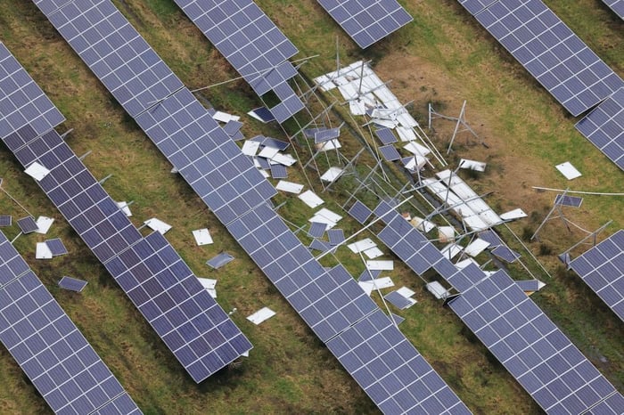 wind damaged solar panels