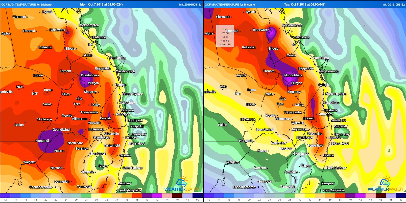 ewn-ocf-forecast-oct6-2019OCF forecast temperatures for Monday and Tuesday, WeatherWatch Metcentre