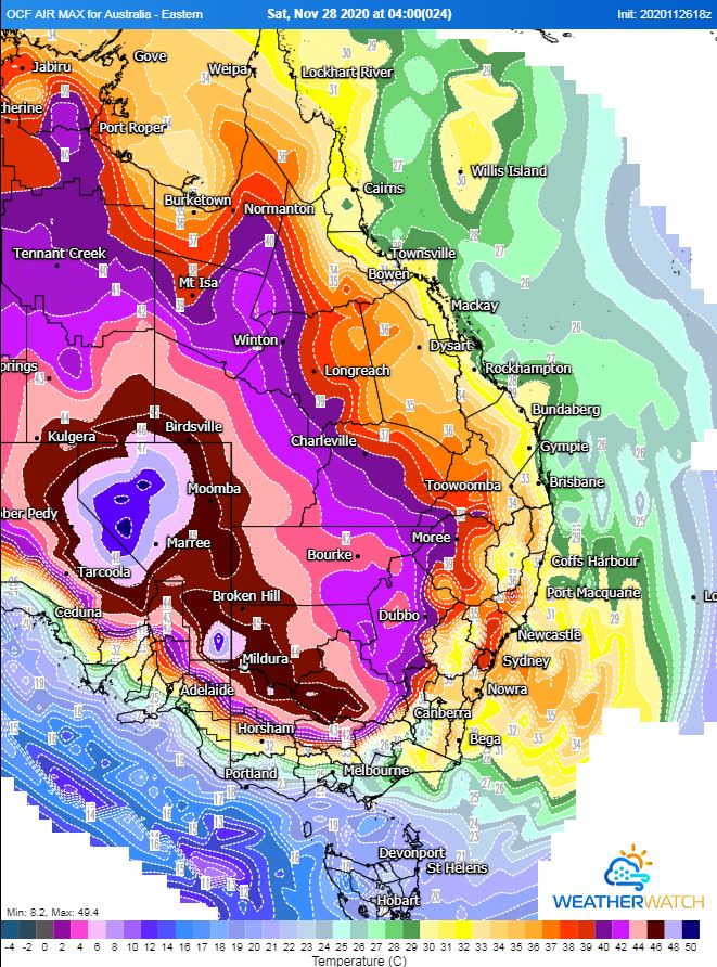 Operational Consensus Forecast max air temperature for Saturday 28/11/2020.