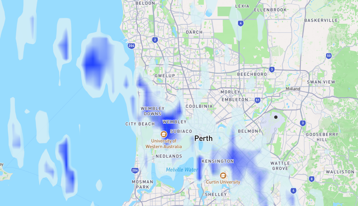 EWN HailAWARE Tracks over Perth
