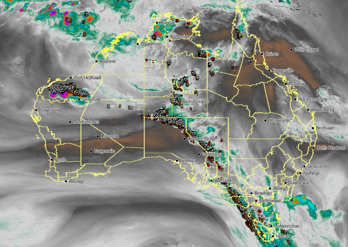 Australian water vapour satellite image. 30/12/2019