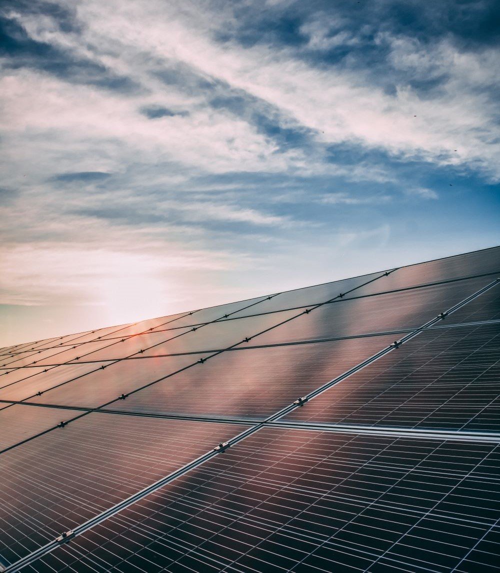 solar panels at sunset